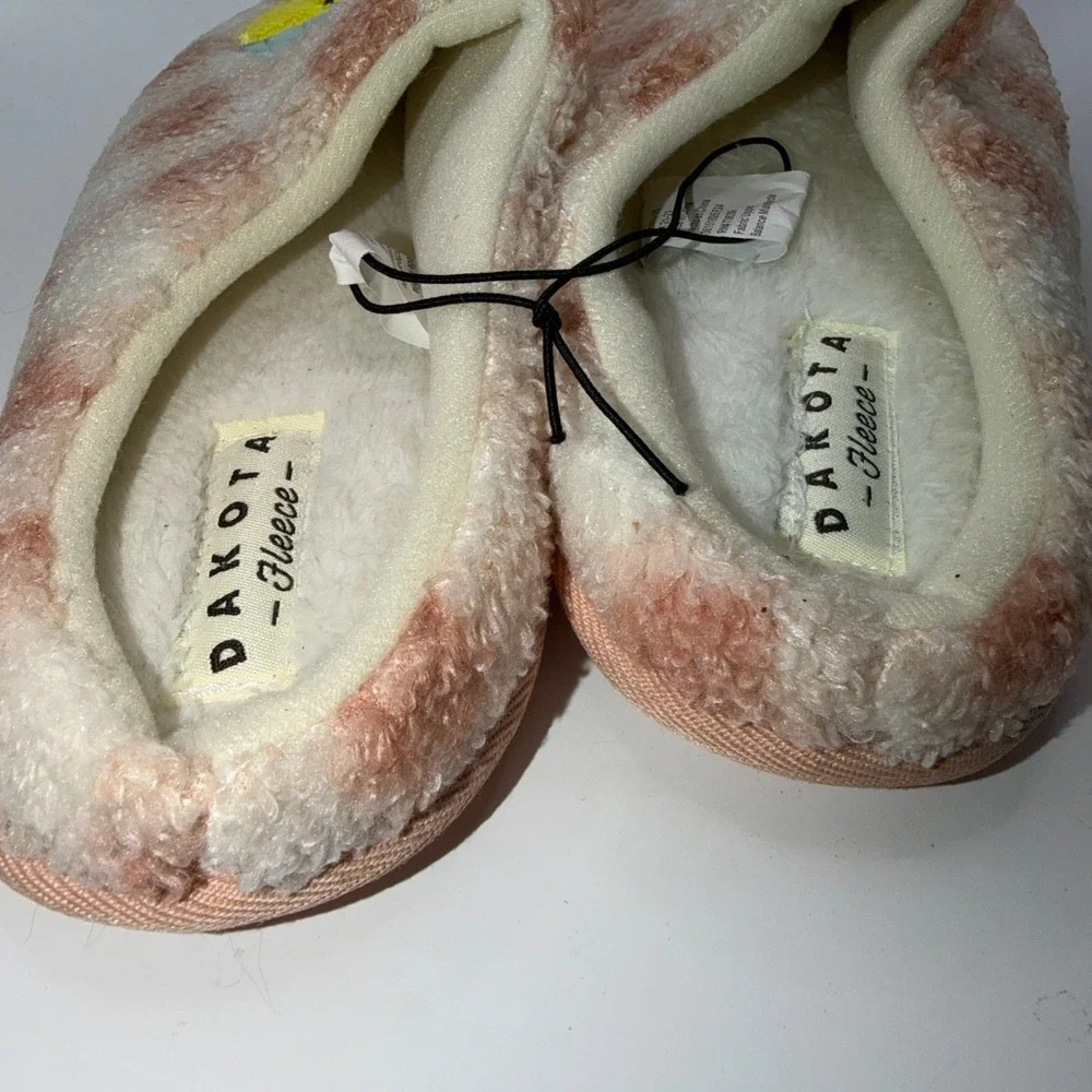Dakota Fleece Girls Size L 2/3 Smiley Face Beanie Plush Slippers Pink Checkered